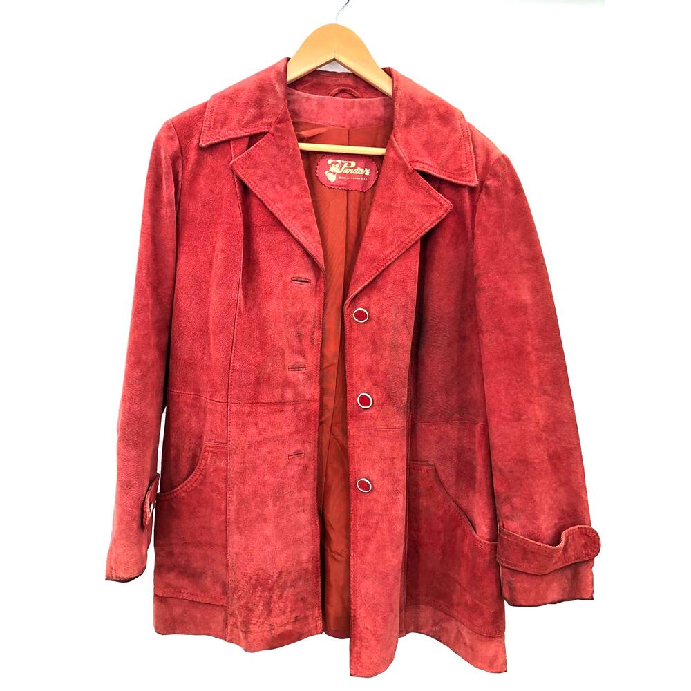 Vintage Pandara Sz 16 Red Suede Real Leather Jacket Womens